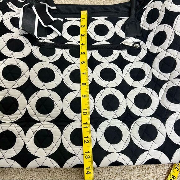 Weekender Travel Bag with Circle Pattern and Bow Tote Overnight Black and White - Picture 10 of 11
